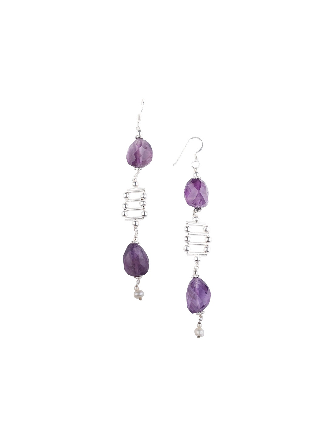 

Exotic India Faceted Amethyst Gemstone Sterling Silver Earrings, Purple