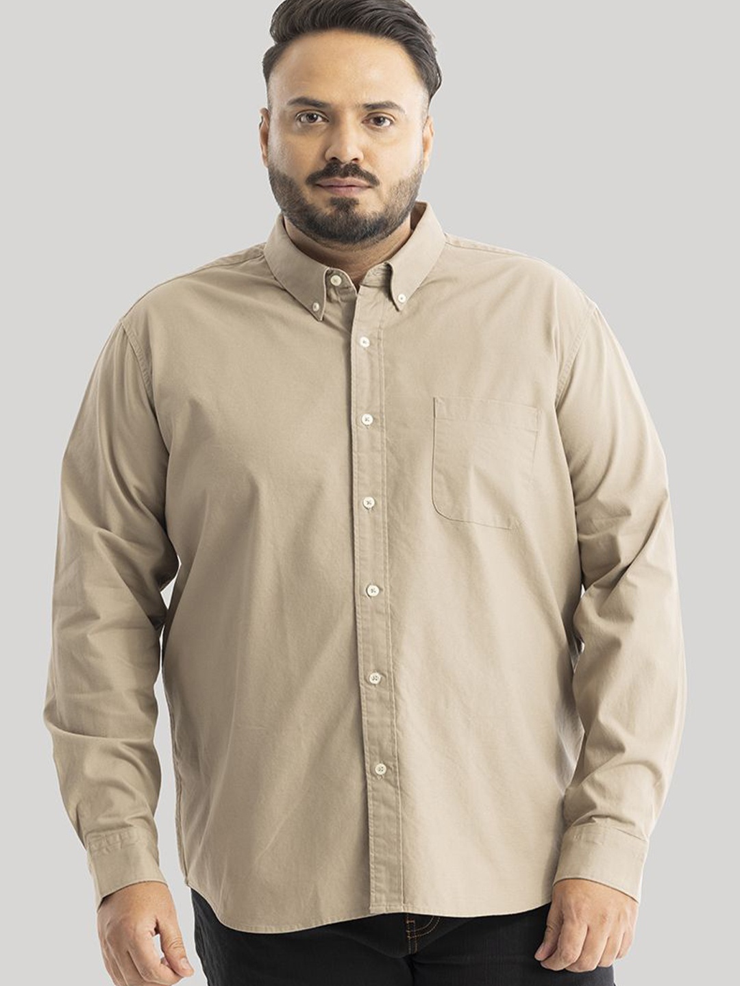 

Snitch Men Plus Size Smart Slim Fit Opaque Formal Shirt, Beige