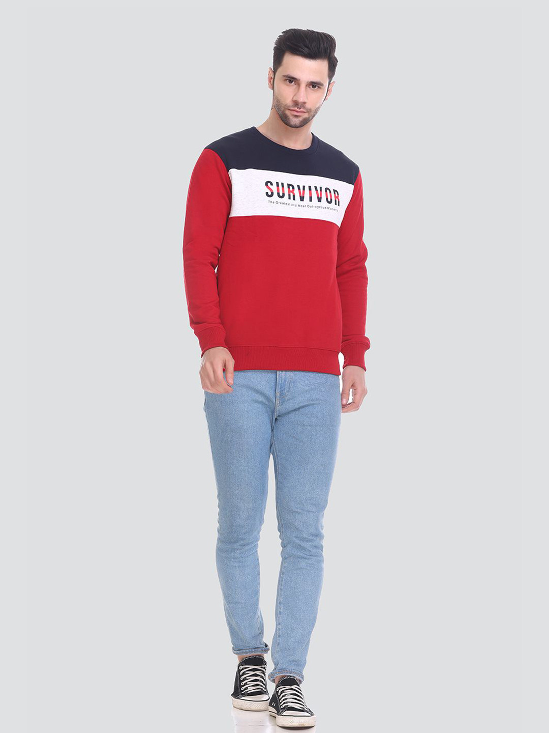 

Tuckinn Men Colourblocked Round Neck Sweatshirt, Red
