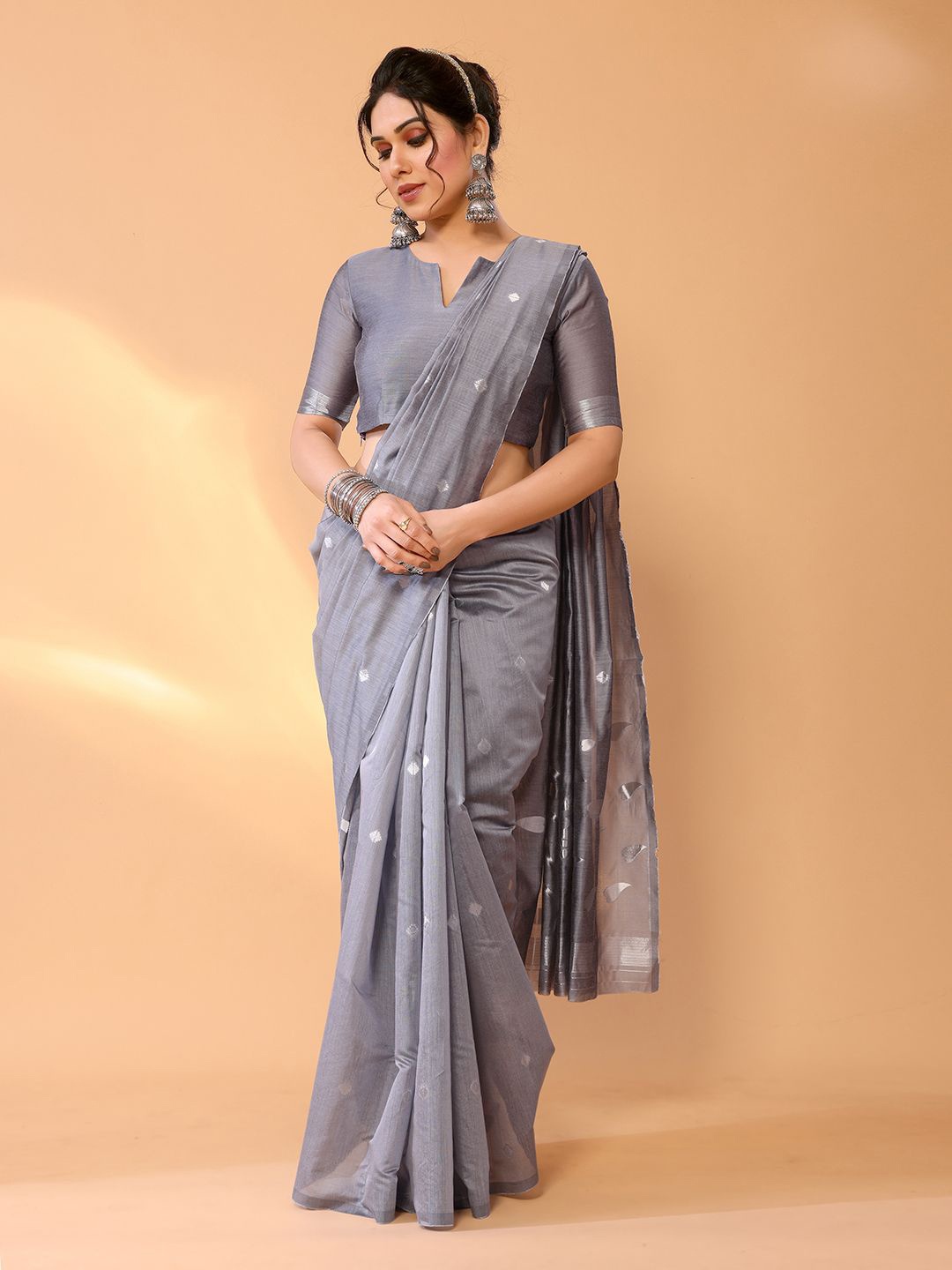 

MySilkLove Woven Design Chanderi Saree, Grey