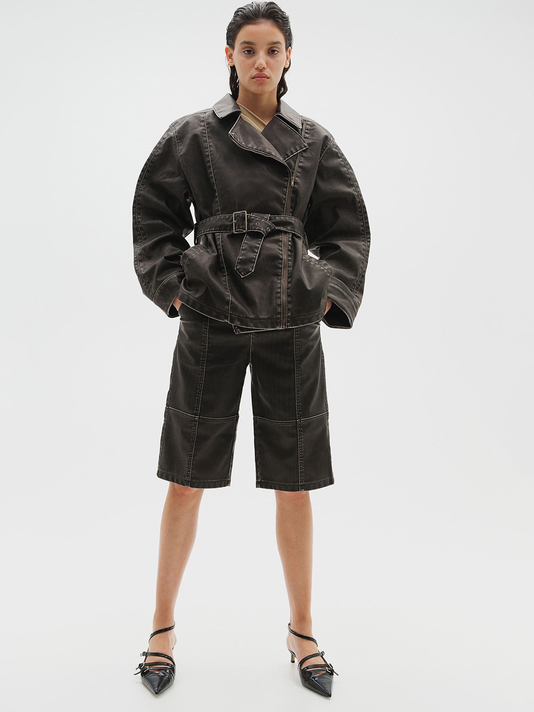 

H&M Distressed-Look Biker Jackets, Black