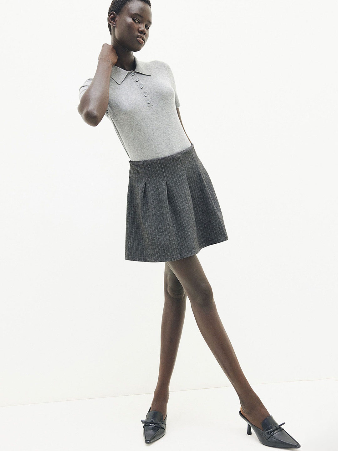 

H&M Pleated Jersey Skirt, Grey