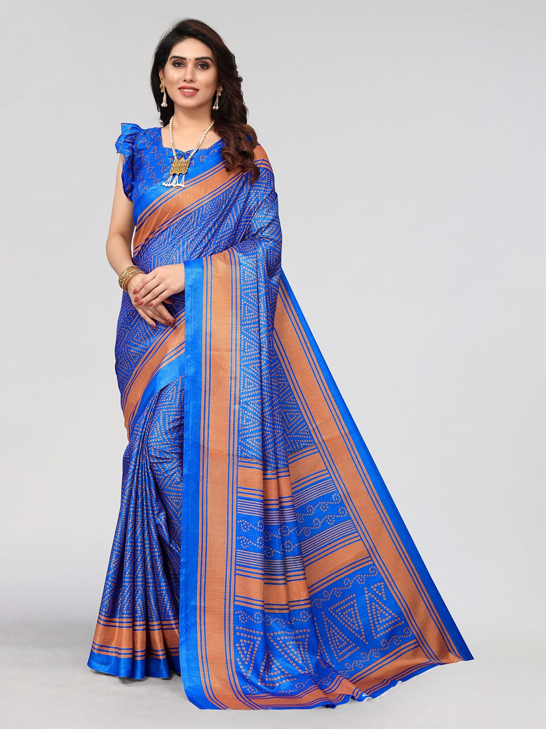 

VIRICA Printed Pure Cotton Khadi Saree, Blue