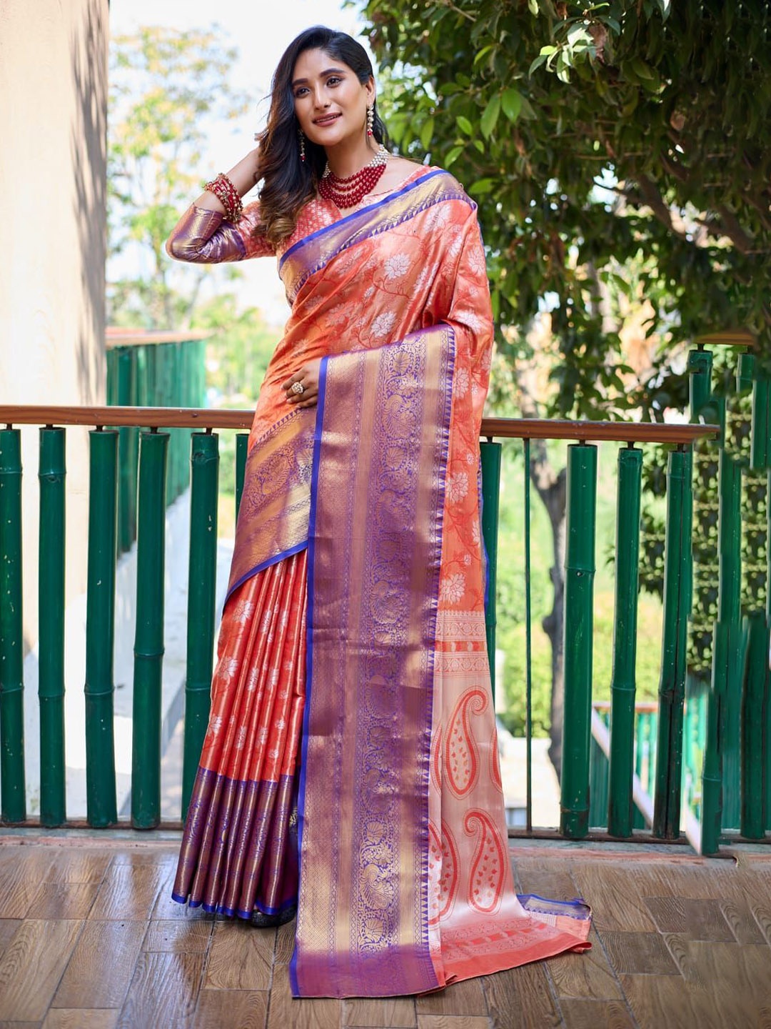 

Suha Banarasi Handloom silk Saree, Orange