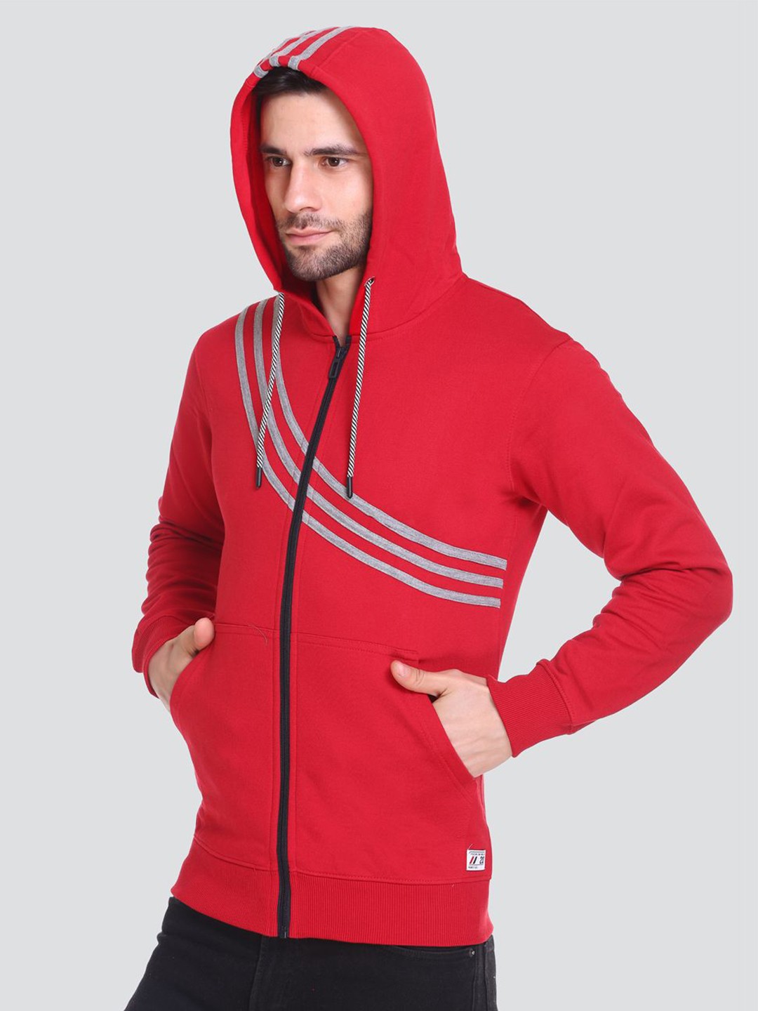 

HB Honey Bee Men Hooded Sweatshirt with Zipper for Winter, Red