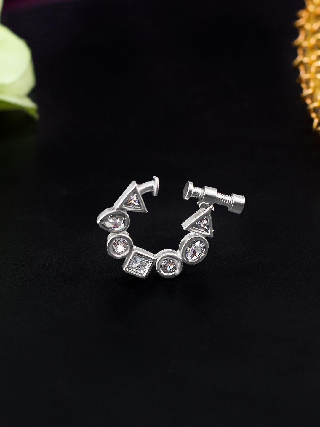 

PRIVIU Rhodium-Plated Cubic Zirconia Ring Nosepin, Silver