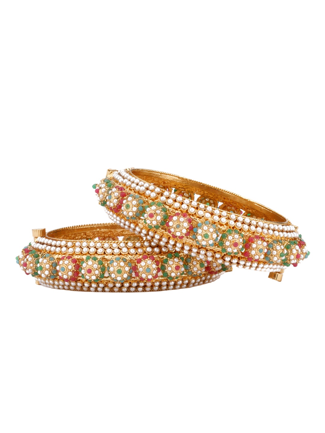 

Vivinia by Vidhi Set Of 2 Gold-Plated Stone-Studded & Beaded Bangles