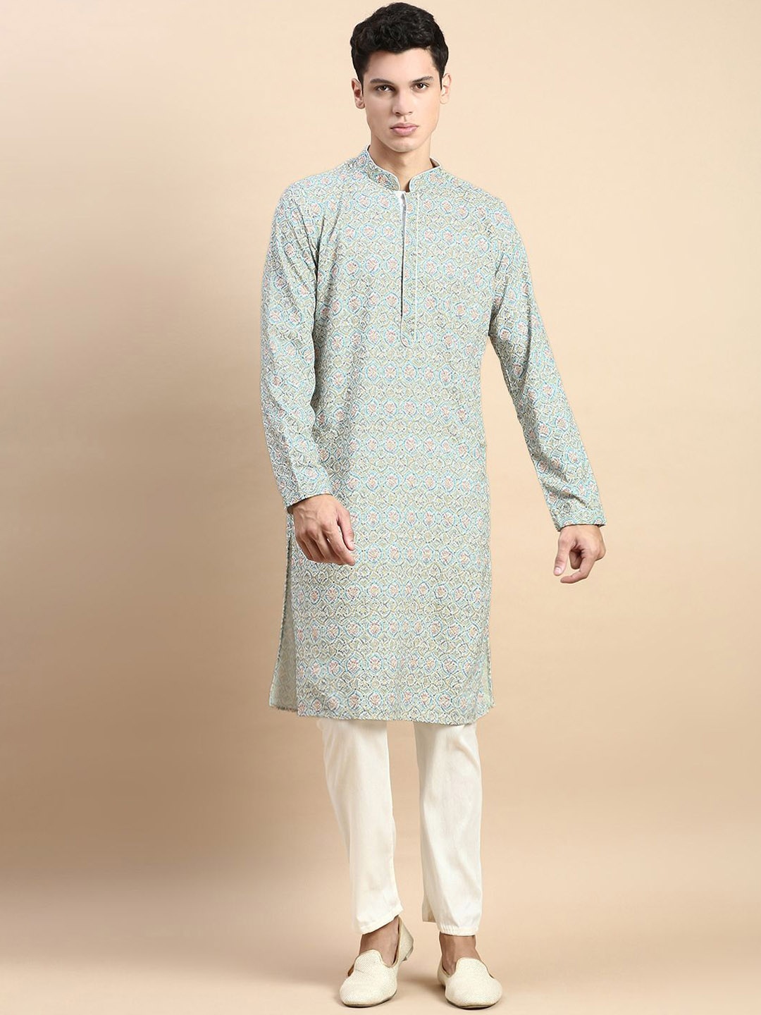 

Rishika Men Embroidered Regular Thread Work Pure Cotton Kurta with Pyjamas, Green