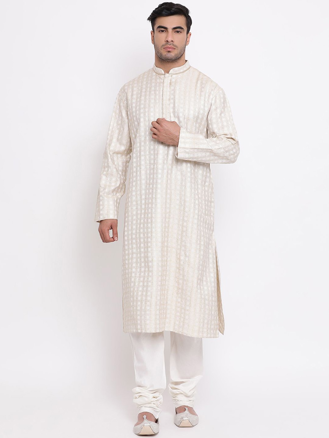 

ZOIS Men Embroidered Thread Work Kurta, Beige