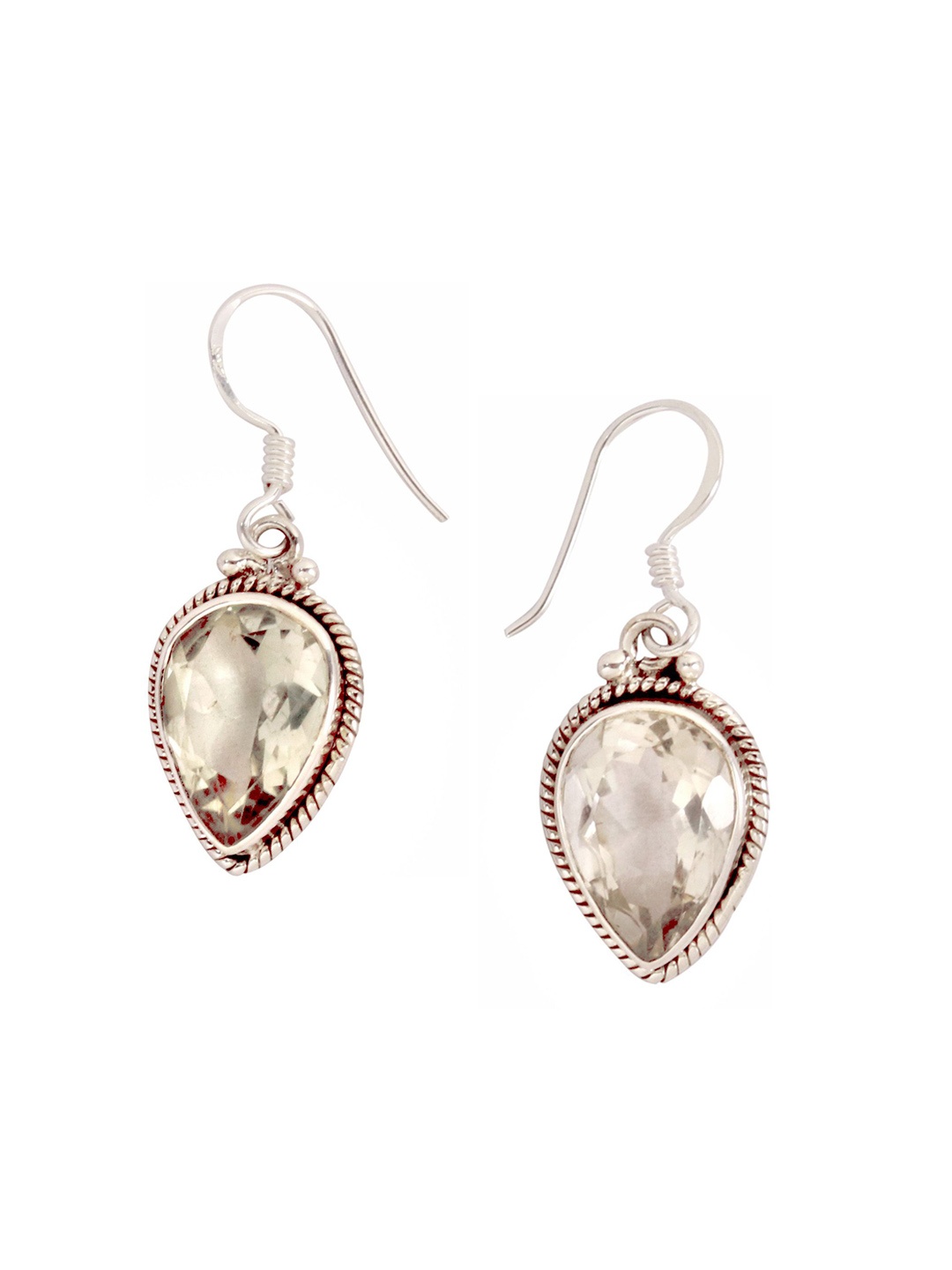 

Exotic India Faceted Green Amethyst Tear-Drop Sterling Silver Earrings