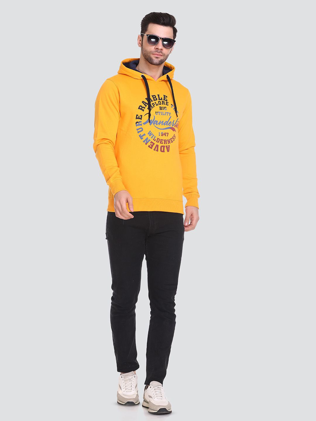 

Tuckinn Men Typography Printed Hooded Sweatshirt, Yellow