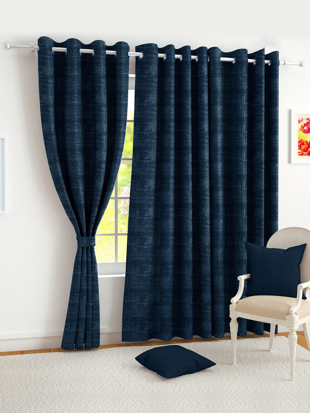 

Story@home Blue & Beige Set of 2 Black Out Door Curtain