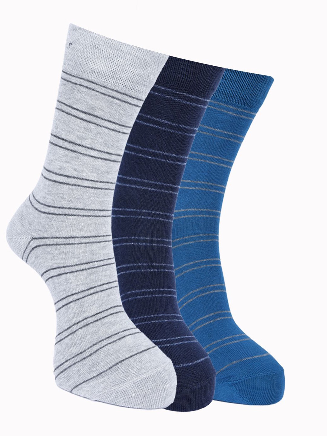 

Force NXT Men Pack Of 3 Striped Cotton Calf-Length Socks, Blue