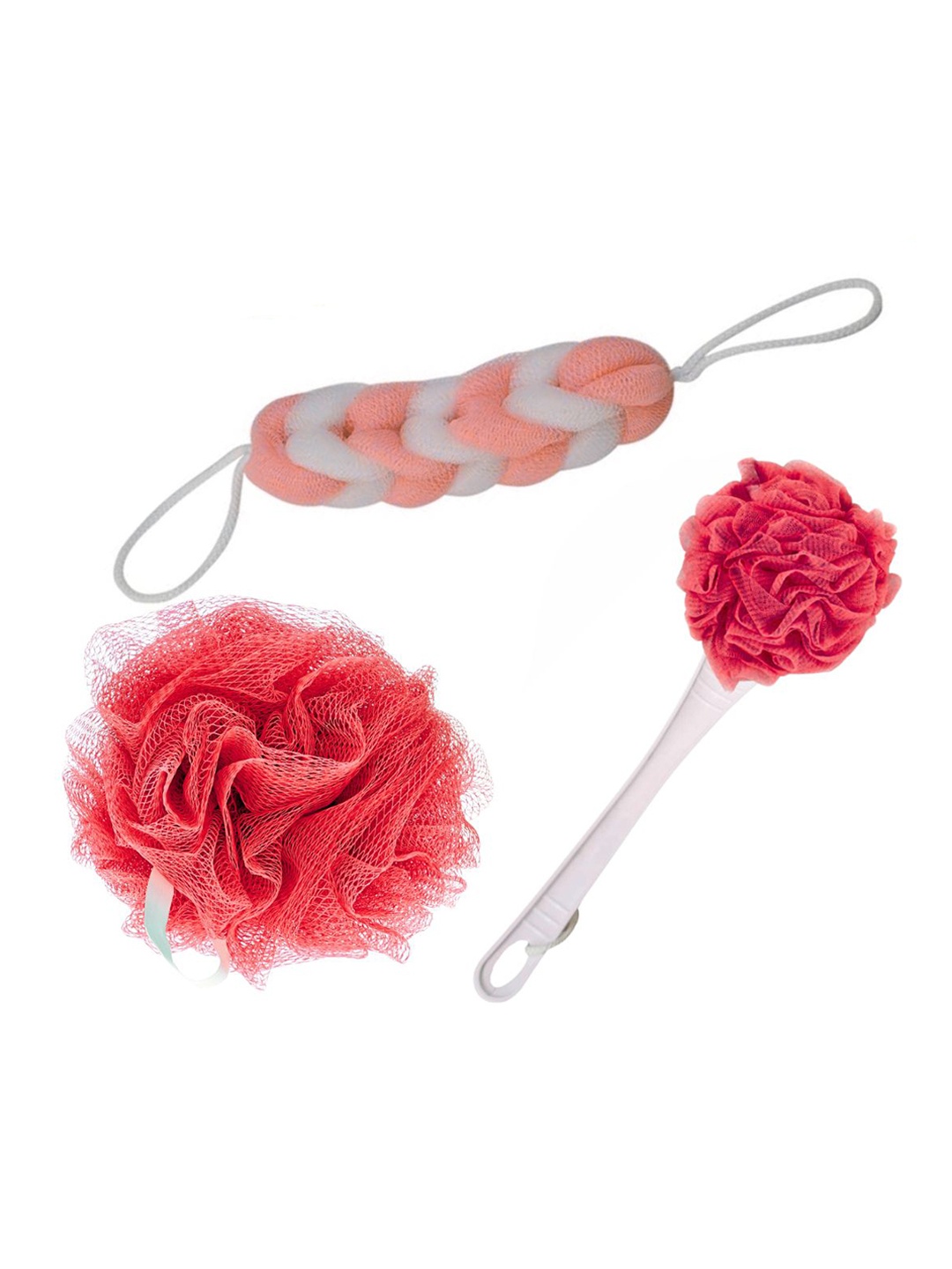 

CareDone Set Of 3 Large Bath Loofah Sponge Scrubber Exfoliator For High Lather Cleansing, Red