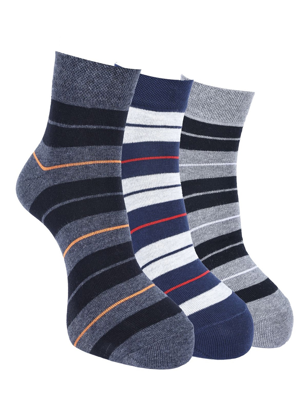 

Force NXT Men Pack Of 3 Striped Cotton Ankle-Length Socks, Navy blue