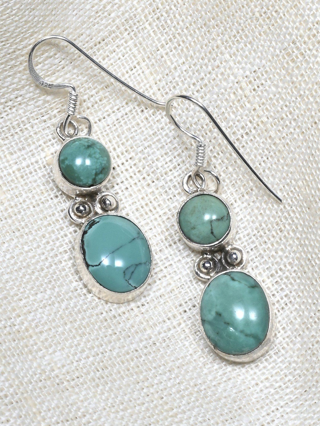 

Exotic India Turquoise Gemstone Sterling Silver Hook Earrings, Turquoise blue