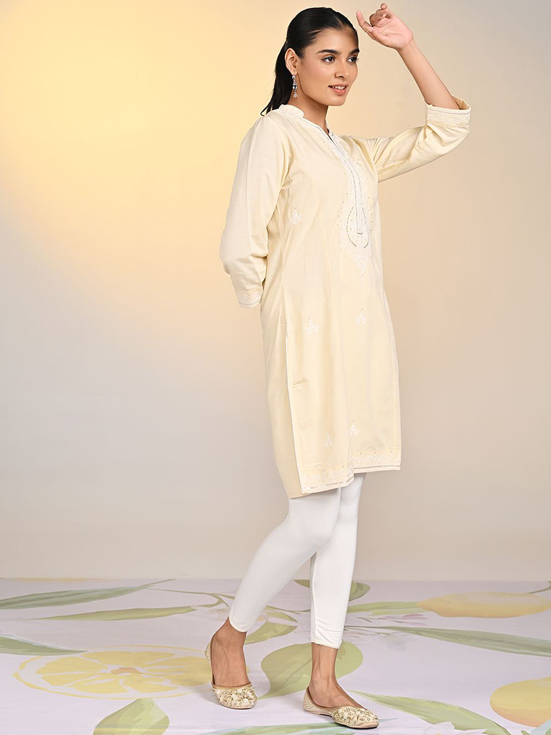 

Lakshita Women Ethnic Motifs Embroidered Panelled Thread Work Kurta, Yellow