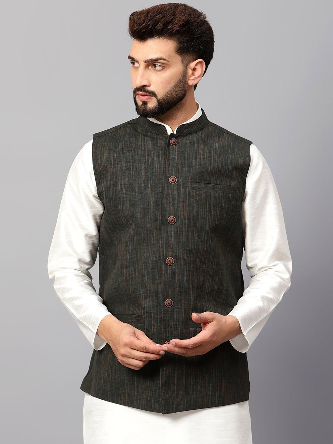 

Latest Chikan Garments Self Design Nehru Jackets, Green