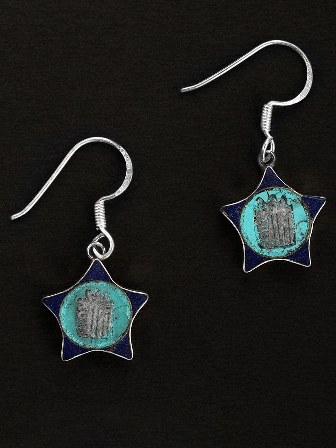 

Exotic India Sterling Silver Nepalese Earrings, Turquoise blue