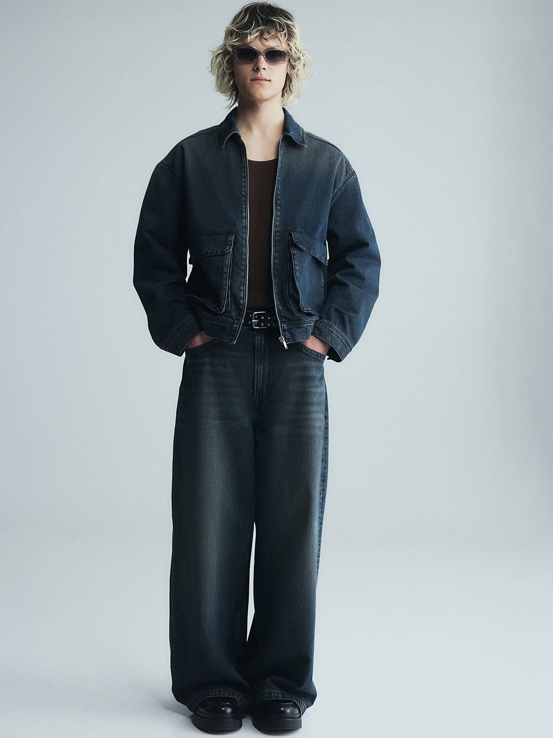 

H&M Loose Fit Denim Worker Jacket, Blue