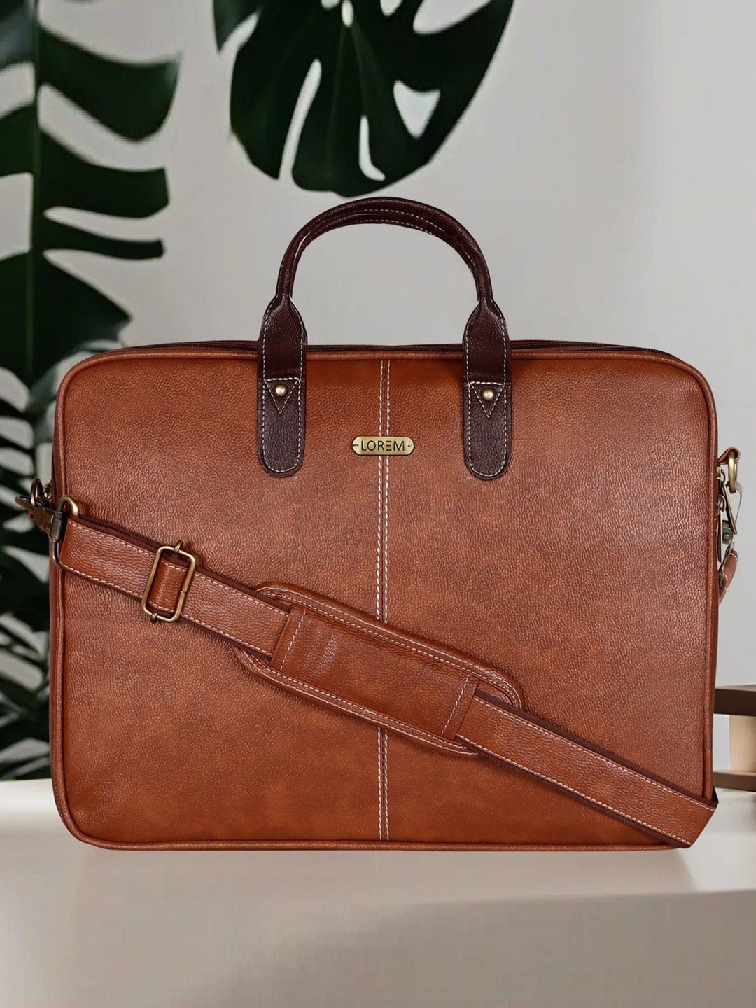 

LOREM Men Textured Laptop Messenger Bag, Tan