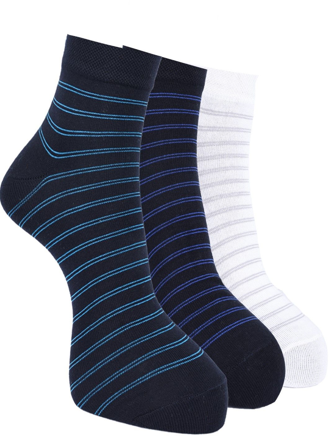 

Force NXT Men Pack Of 3 Striped Cotton Ankle-Length Socks, Black