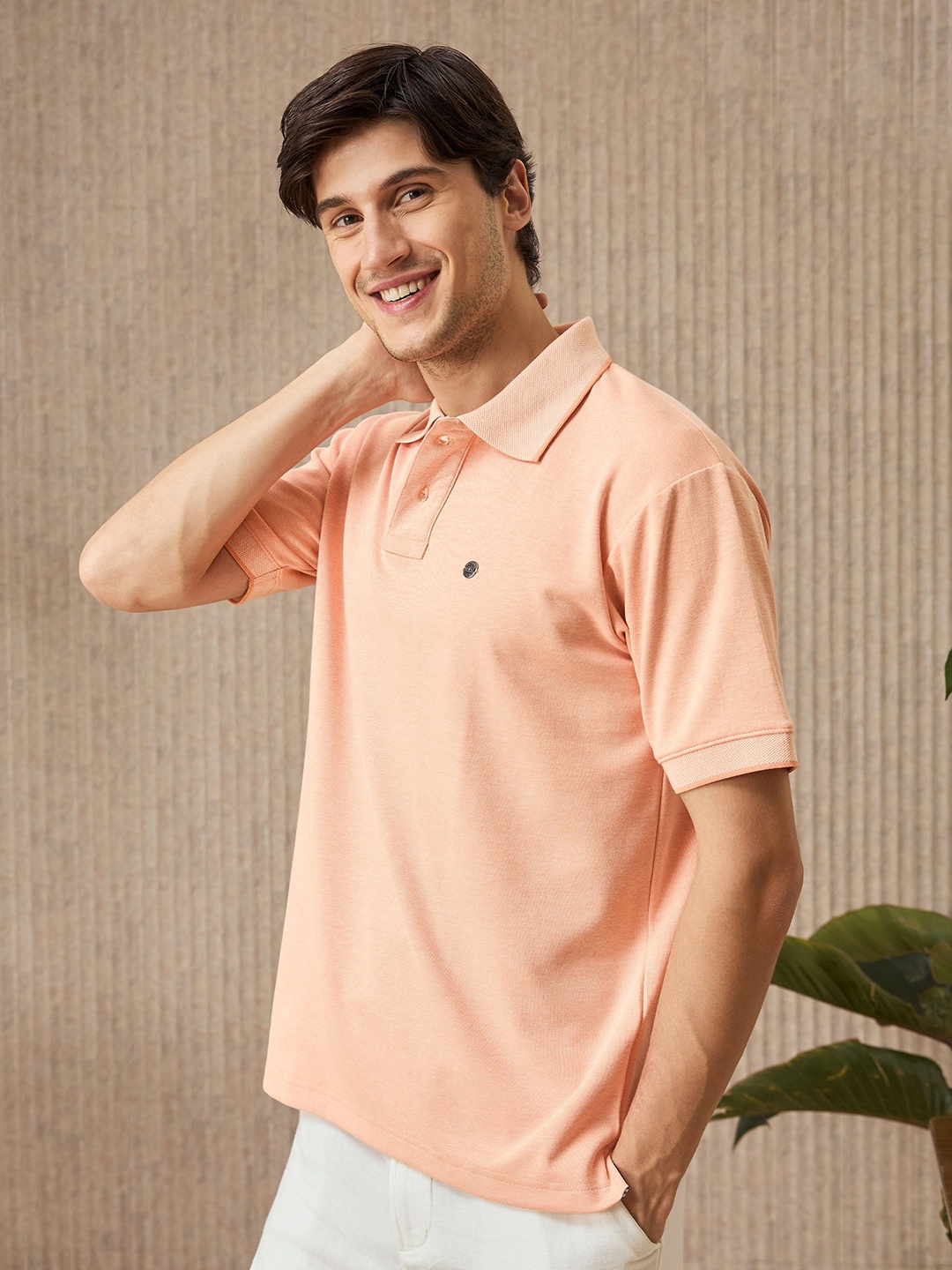 

Beyoung Men Polo Collar Extended Sleeves Pockets T-shirt, Peach