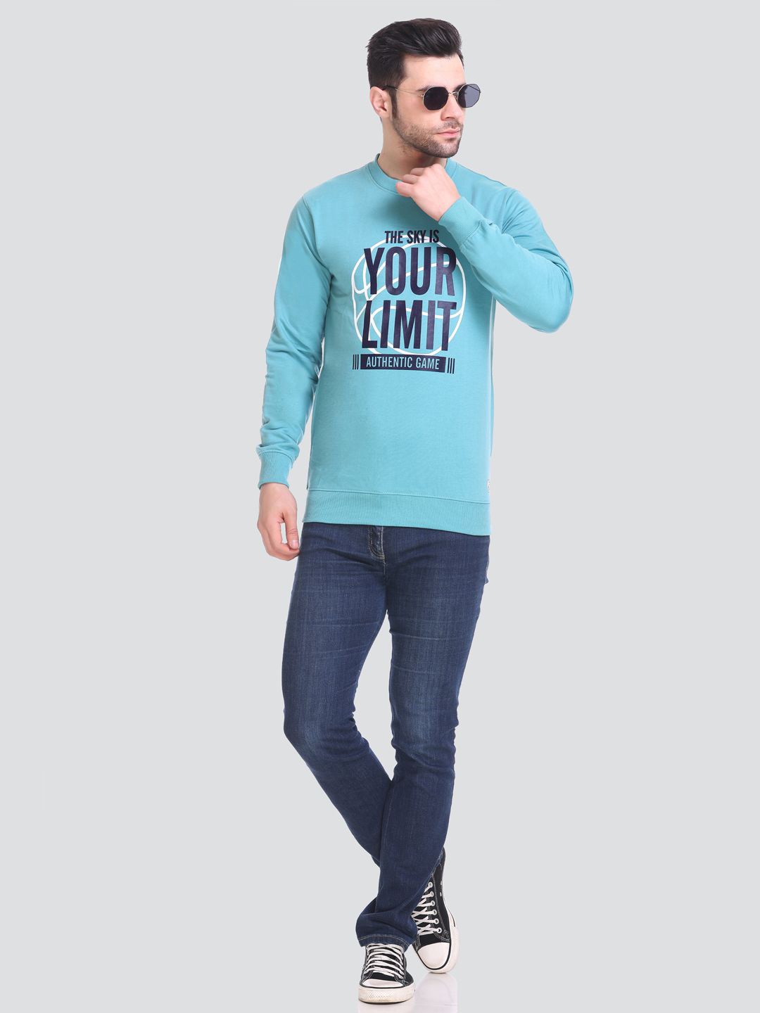 

HB Honey Bee Men Printed Round Neck Sweatshirt, Sea green