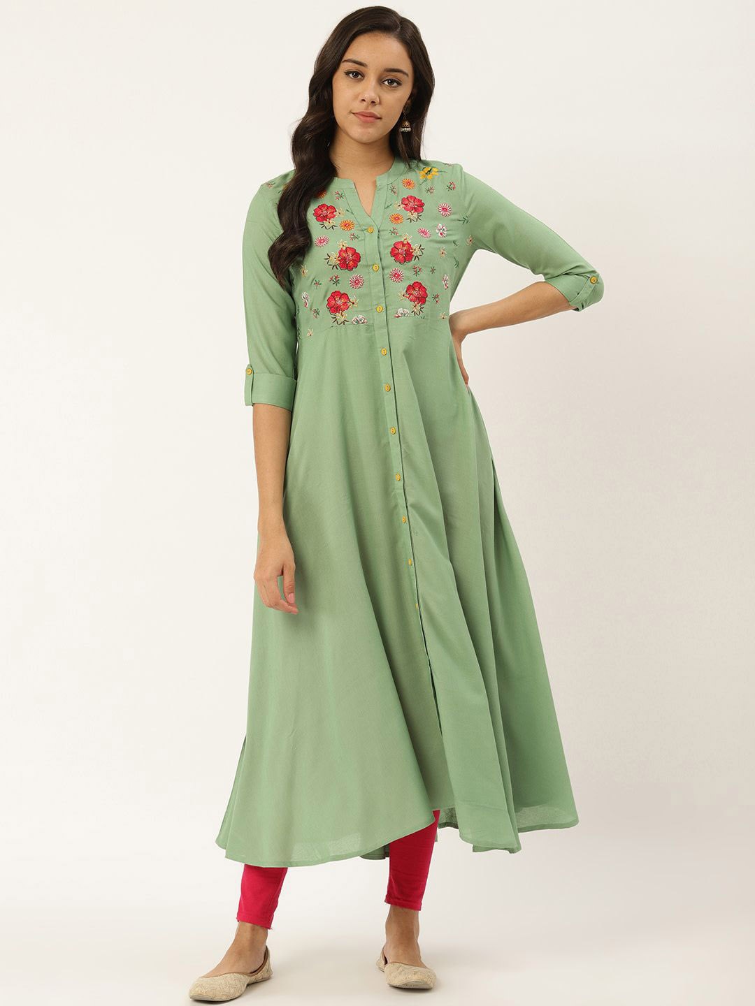 

Anouk Women Embroidered Keyhole Neck Thread Work Liva Anarkali Kurta, Green