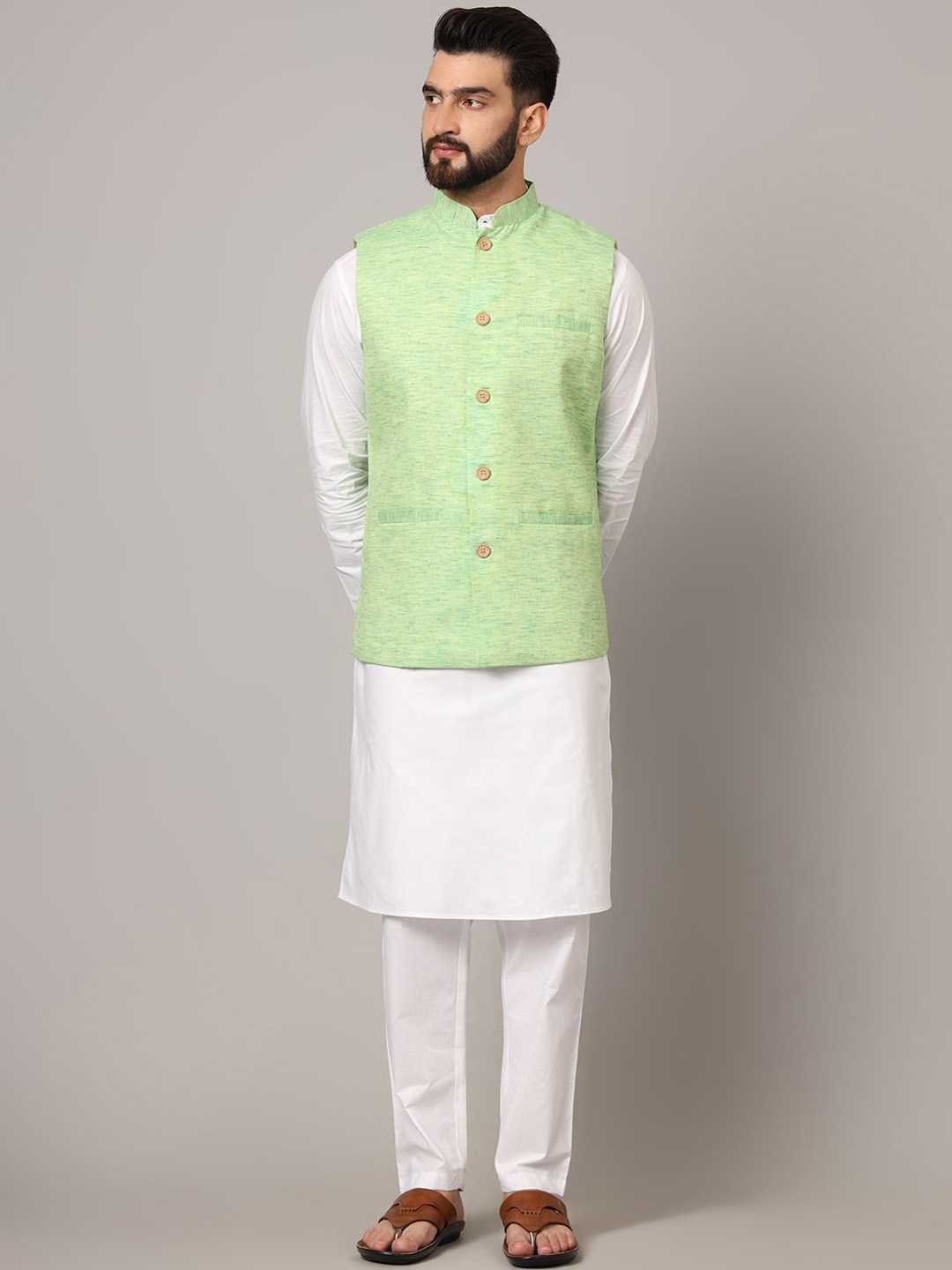 

Latest Chikan Garments Men Self Design Nehru Jackets, Green