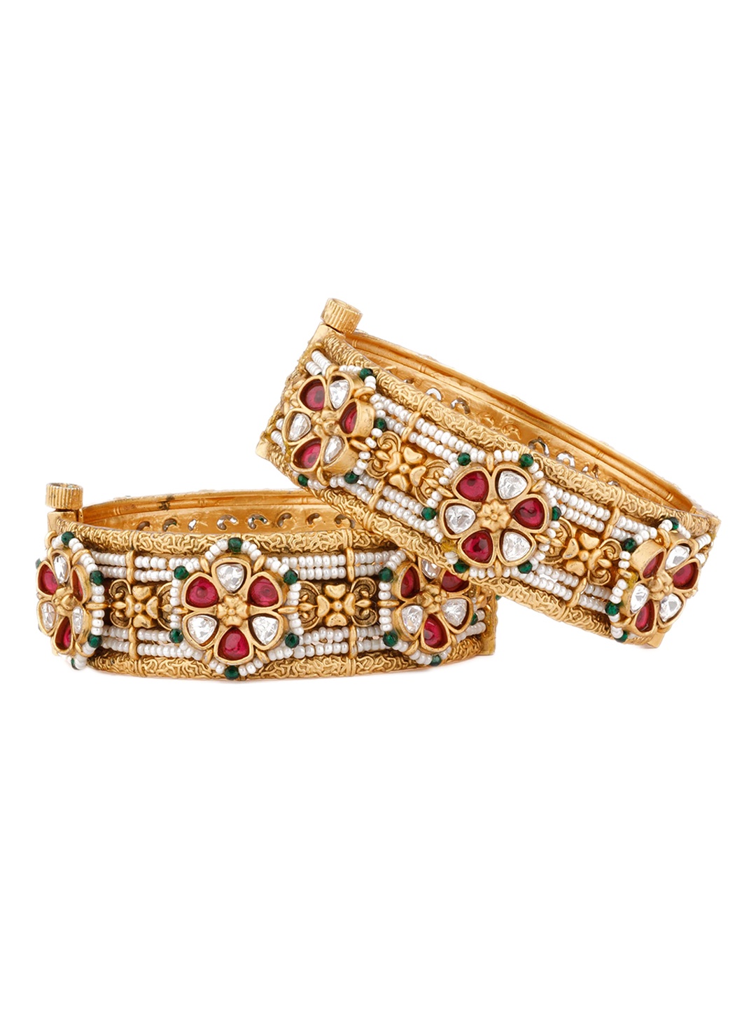 

Vivinia by Vidhi Set Of 2 Gold-Plated Kundan-Studded & Beaded Bangles