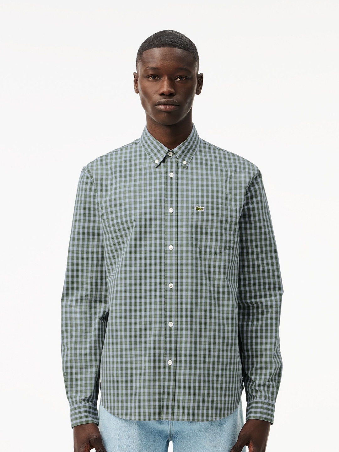 

Lacoste Men Micro Checks Opaque Checked Pure Cotton Casual Shirt, Green