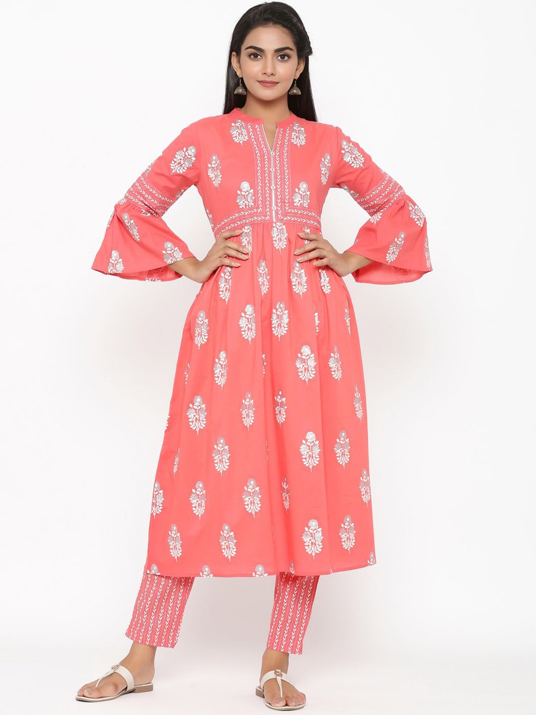 

Anouk Women Floral Printed Regular Kurta with Trousers, Peach