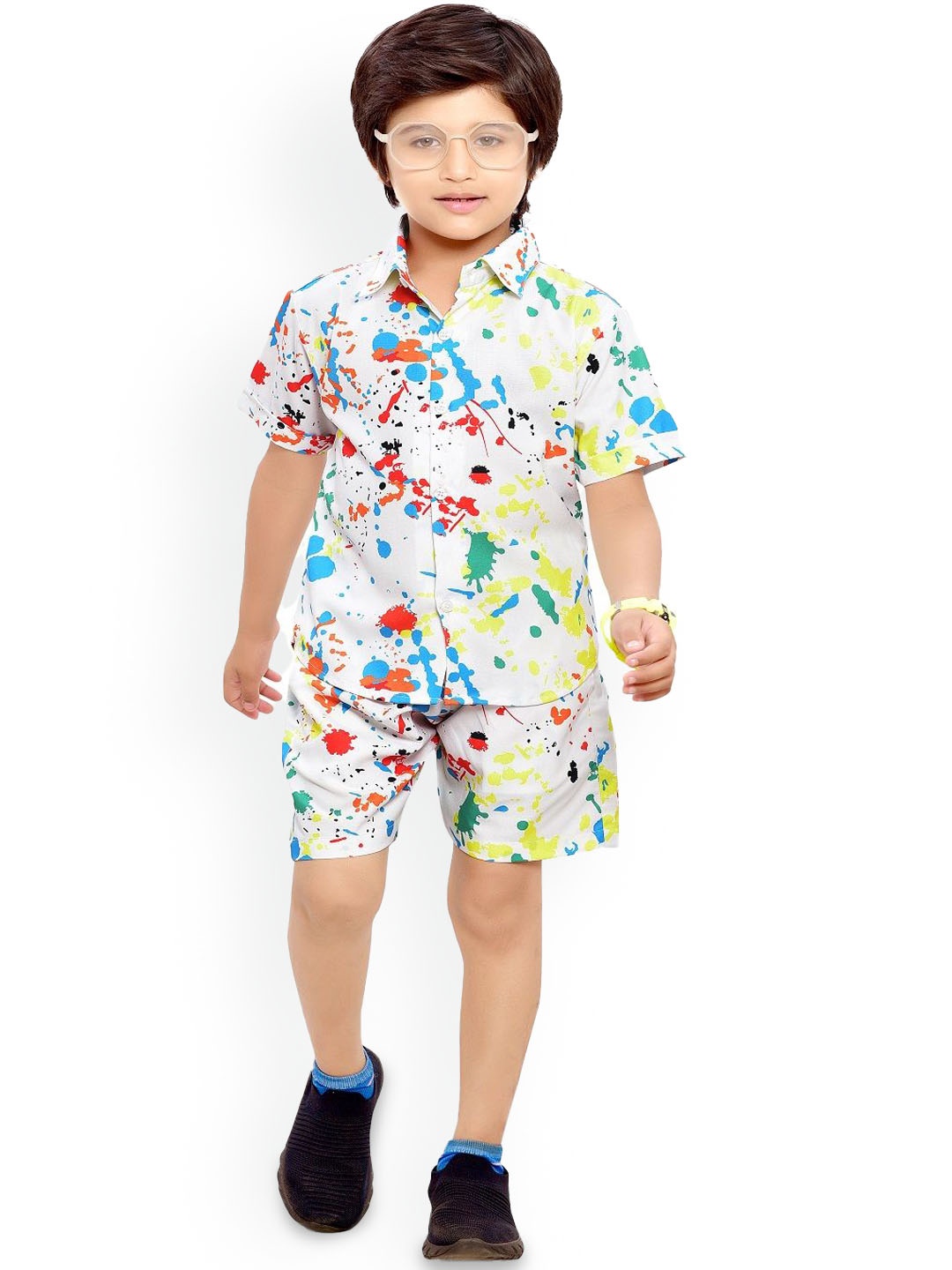 

BAESD Printed Pure Cotton Shirt with Shorts, White