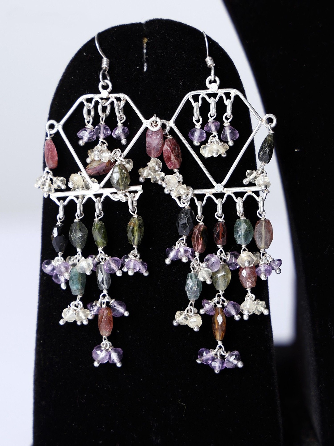 

Exotic India Sterling Silver Tourmaline Earrings, Multi