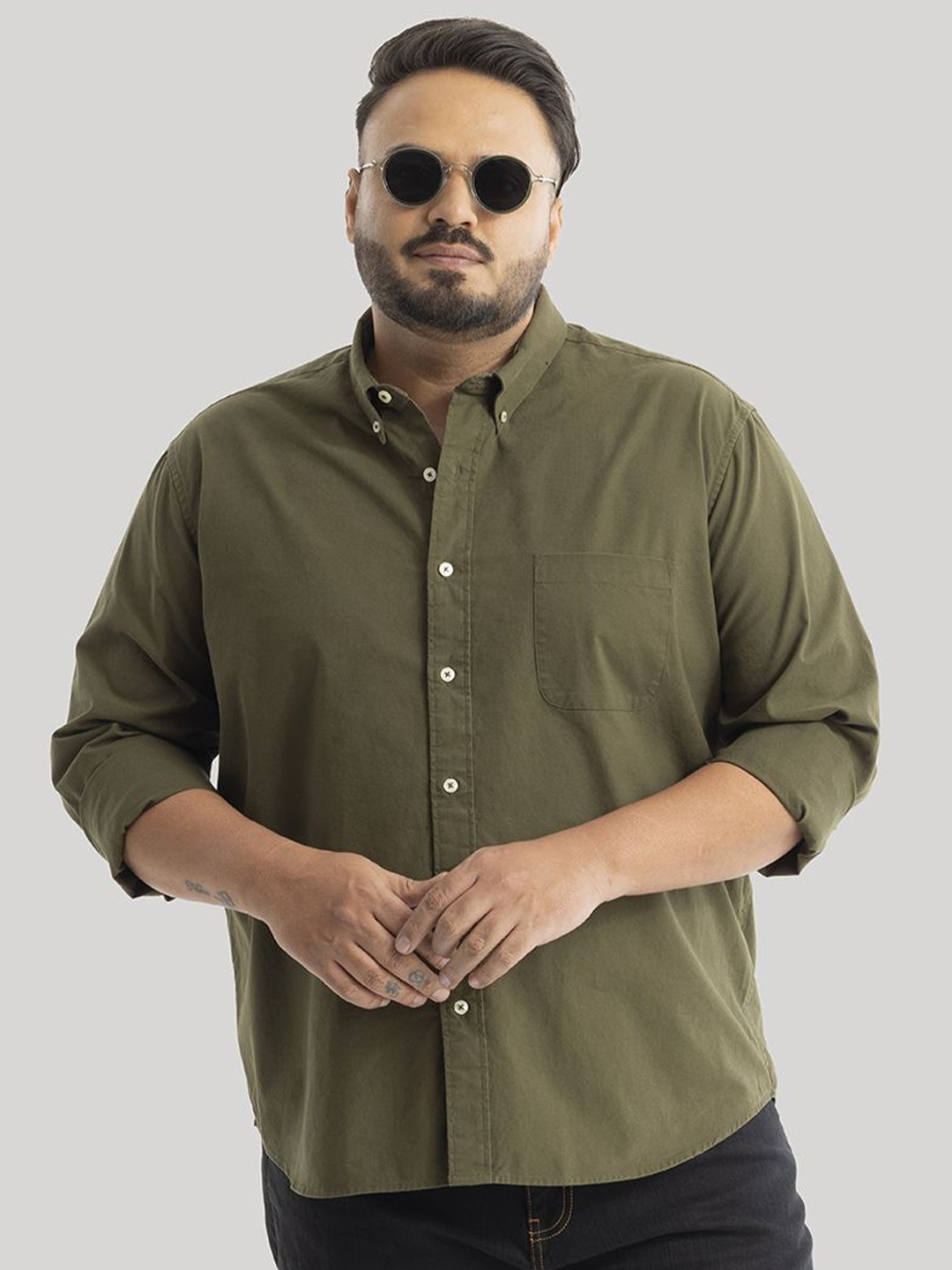 

Snitch Men Plus Size Smart Slim Fit Opaque Formal Shirt, Olive