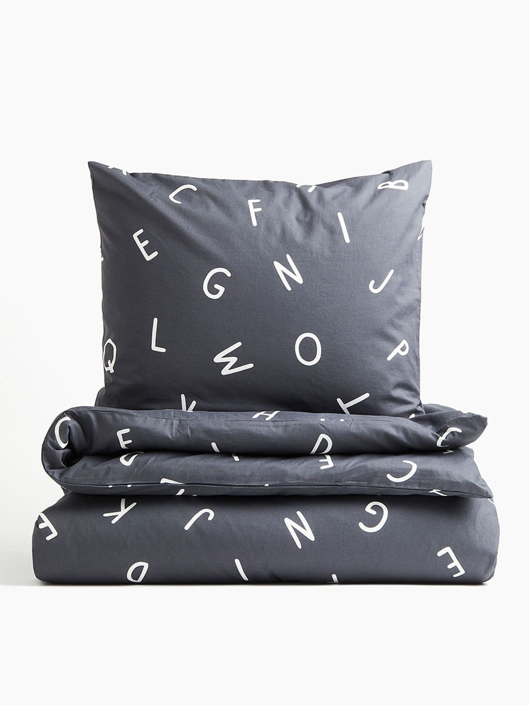 

H&M Grey Printed Cotton Single Duvet Cover Set