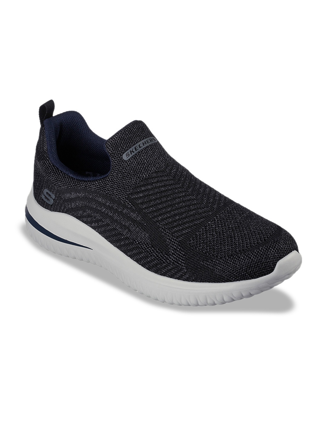 

Skechers DELSON 3 Men Textured Round Toe Slip On Casual Sneakers, Black