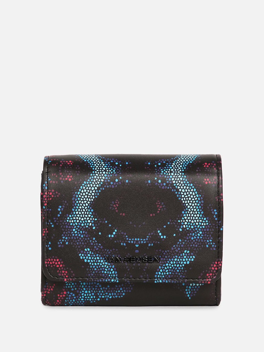 

Van Heusen Woman Women Abstract Printed PU Two Fold Wallet, Black