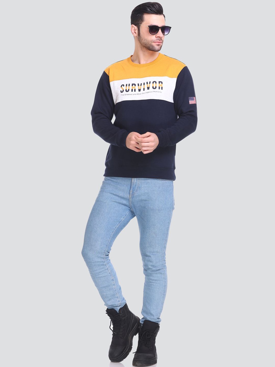 

Tuckinn Men Printed Round Neck Sweatshirt, Navy blue