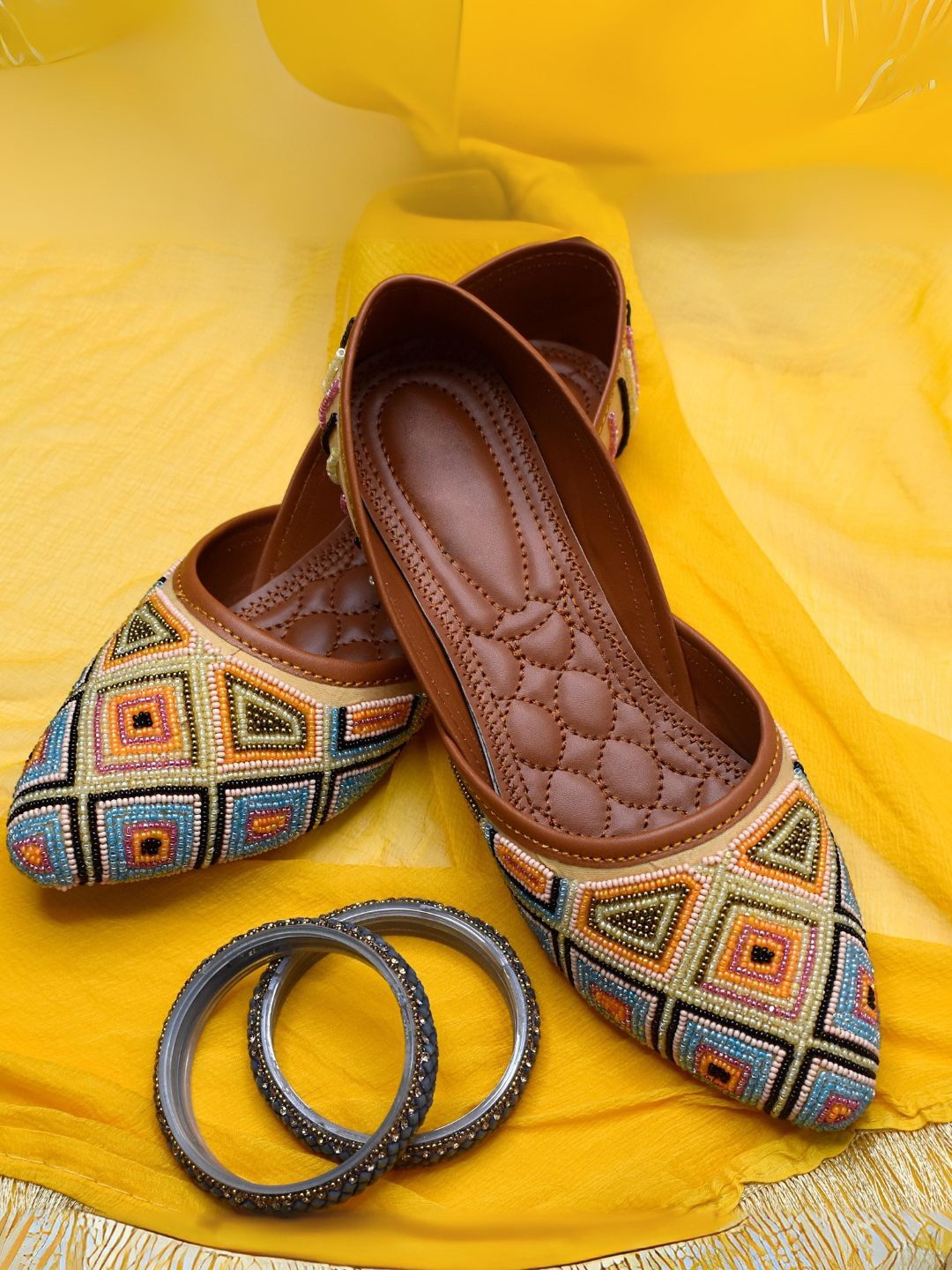 

YASSIO Women Ethnic Embellished Mojaris Flats, Mustard