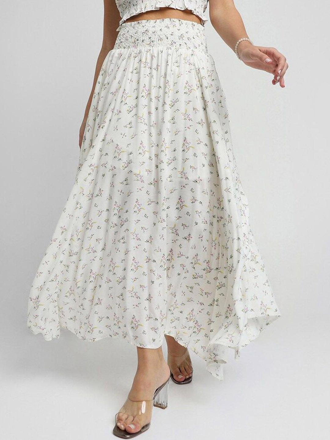 

FOREVER 21 Printed Flared Maxi Skirts, White