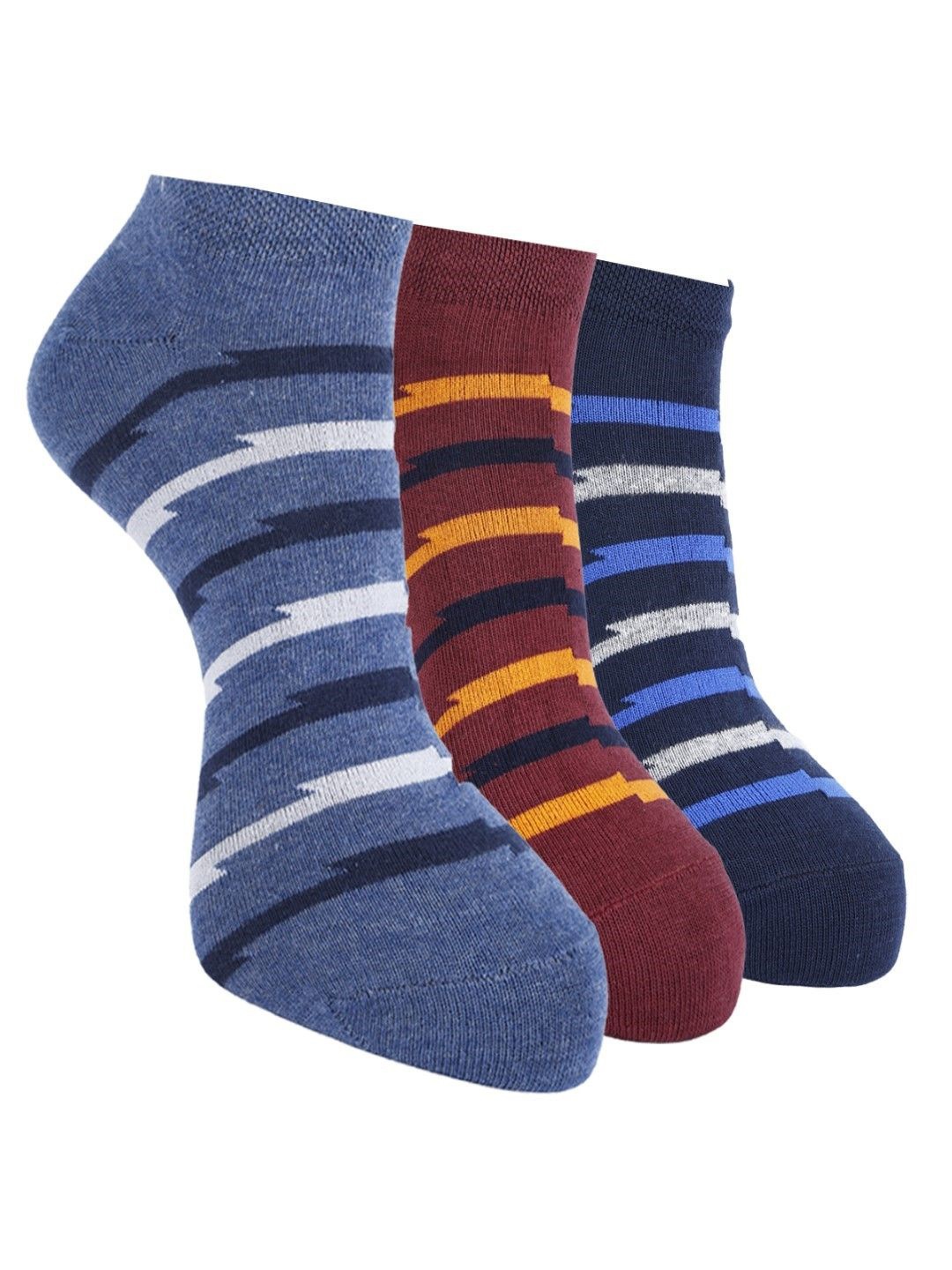 

Force NXT Men Pack Of 3 Striped Cotton Ankle-Length Socks, Blue