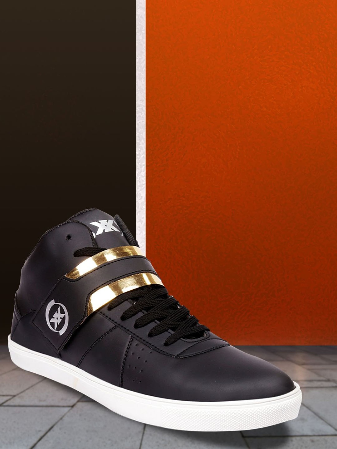 

Bxxy Men Colourblocked Lace -Ups Round Toe Velcro Flatforms Shoes, Black