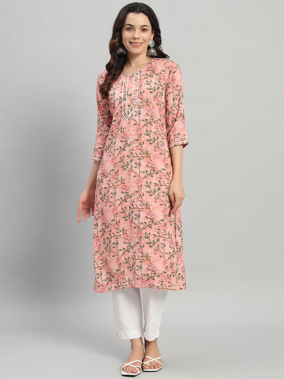 

KALINI Women Floral Printed Flared Sleeves Gotta Patti Floral Kurta, Pink