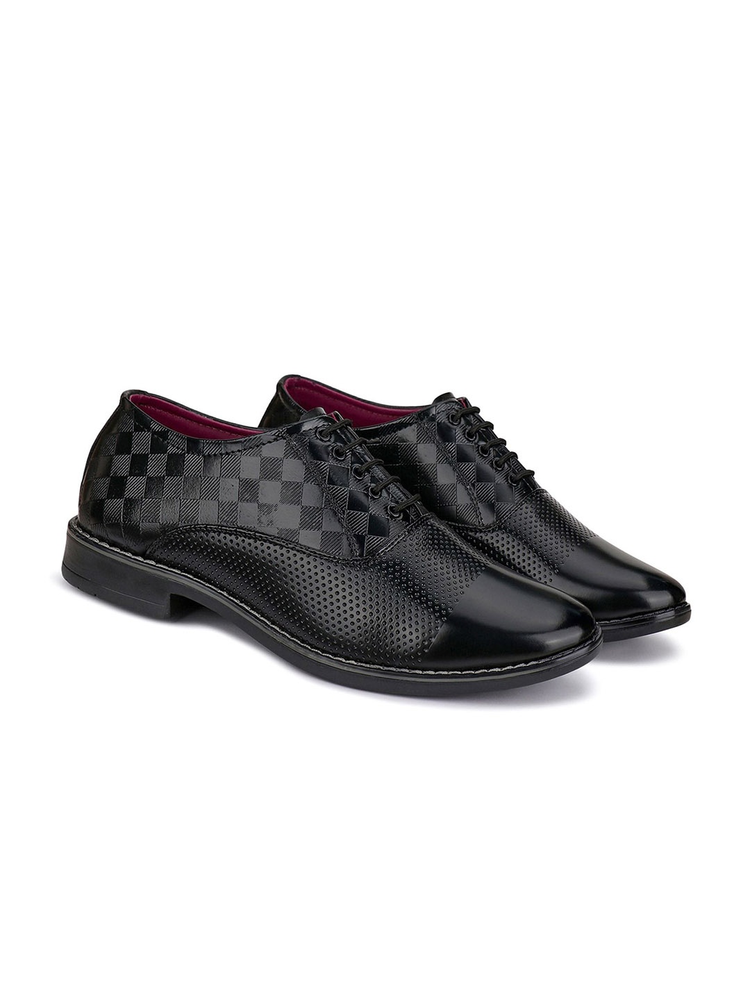 

BERSACHE Men Printed Leather Oxfords, Black