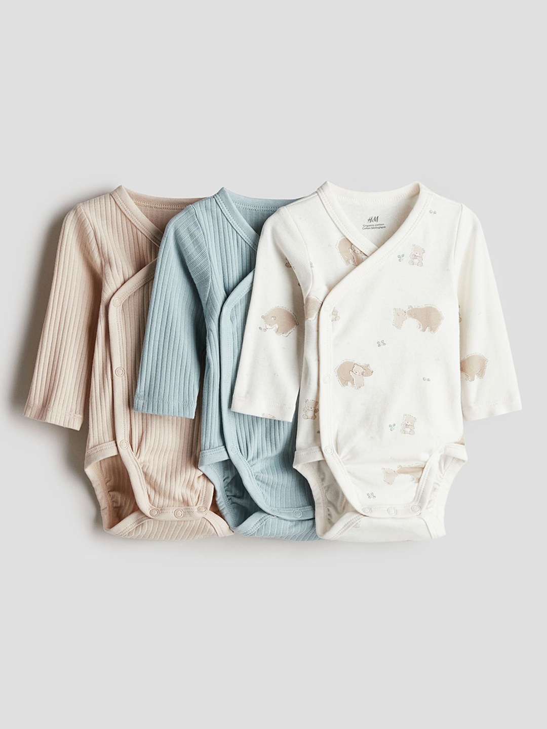 

H&M Boys 3-Pack Wrapover Bodysuits, Turquoise blue
