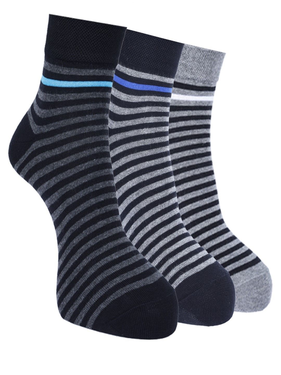 

Force NXT Men Pack Of 3 Striped Ankle-Length Socks, Black