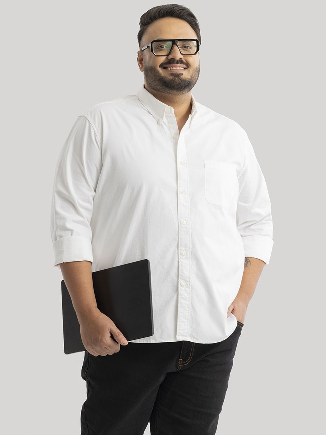 

Snitch Men Plus Size Smart Slim Fit Opaque Formal Shirt, White