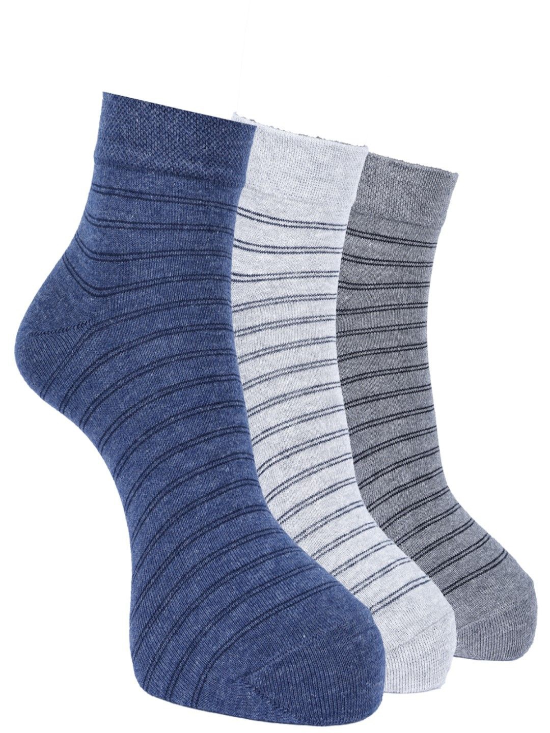 

Force NXT Men Pack Of 3 Striped Ankle-Length Socks, Blue